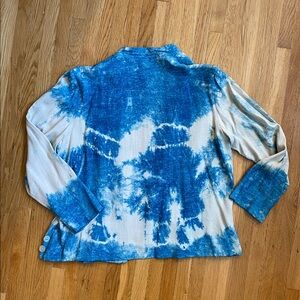 Vintage Raw Silk Blue and Cream Tie-Dye Open Jacket